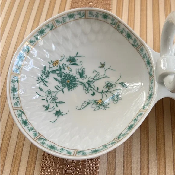Vintage Limoges White/Green Floral Porcelain Two Sided Dish